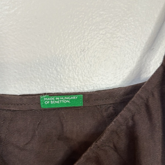 vintage linen brown chocolate summer dress fit and flare ruffle small drop waist - Picture 2 of 4